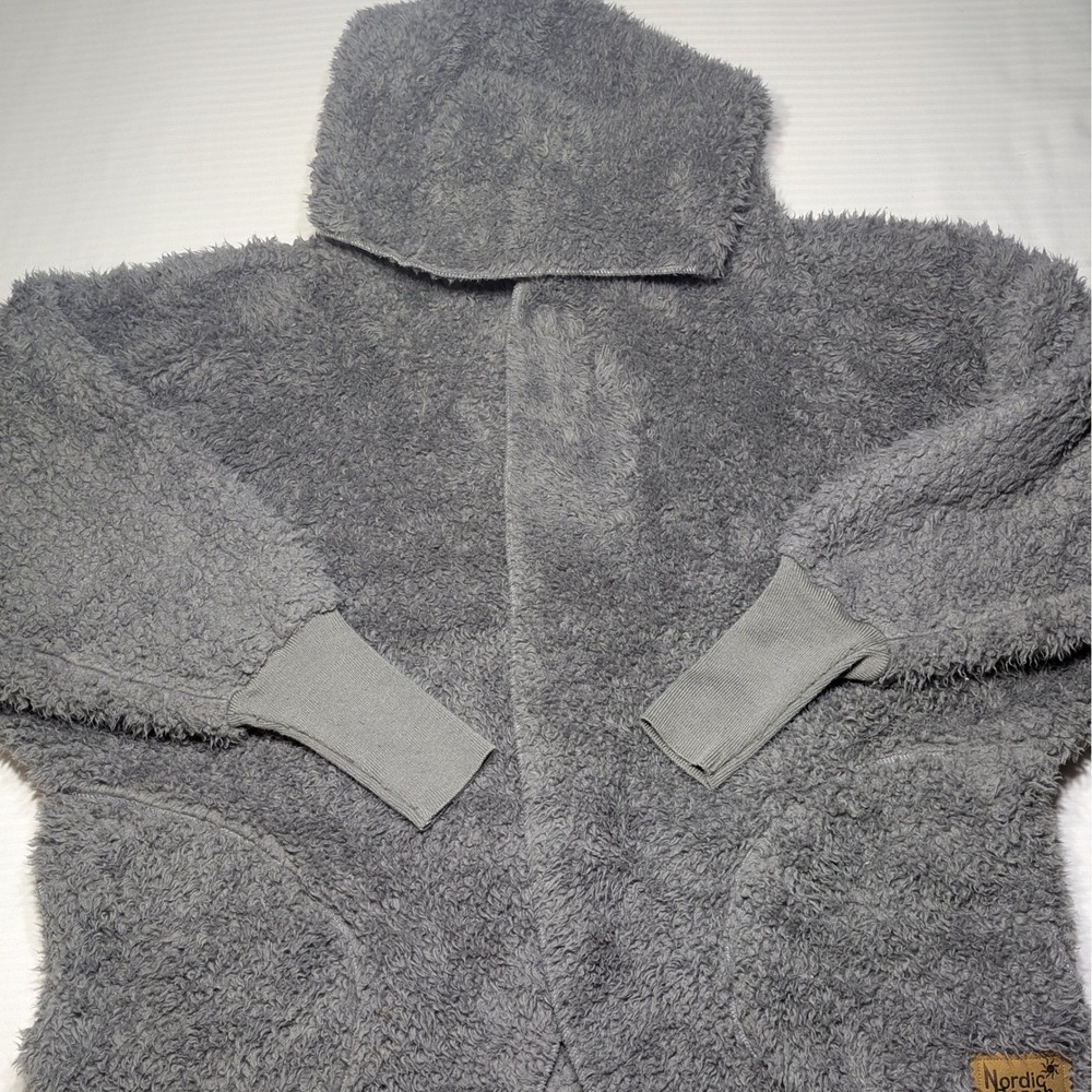 Nordic Beach Charcoal Grey Body Wrap One Size Hooded Sherpa Cardigan Gorpcore